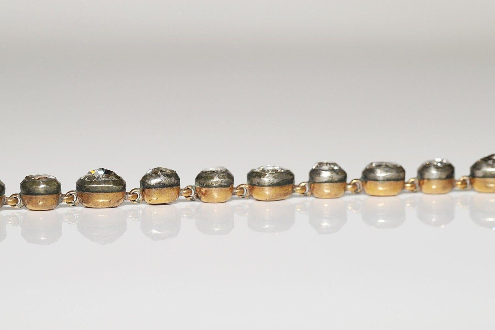 Neu Handgefertigtes 14k Gold Top Silber Natürlicher Rosenschliff Diamant-Tennisarmband für Damen oder Herren im Angebot