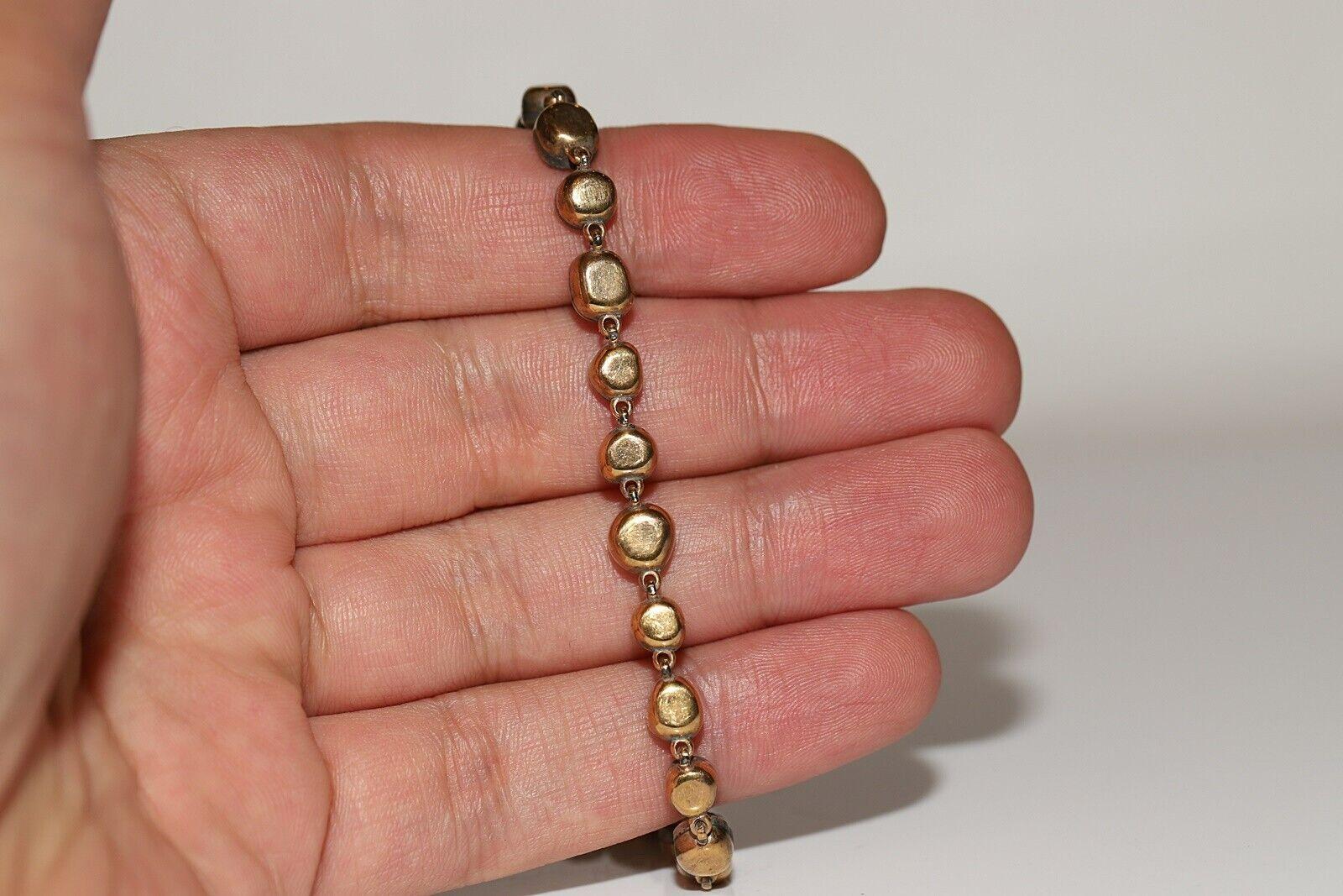 Nueva pulsera de tenis hecha a mano de oro de 14 quilates y plata con diamantes naturales talla rosa en venta 1