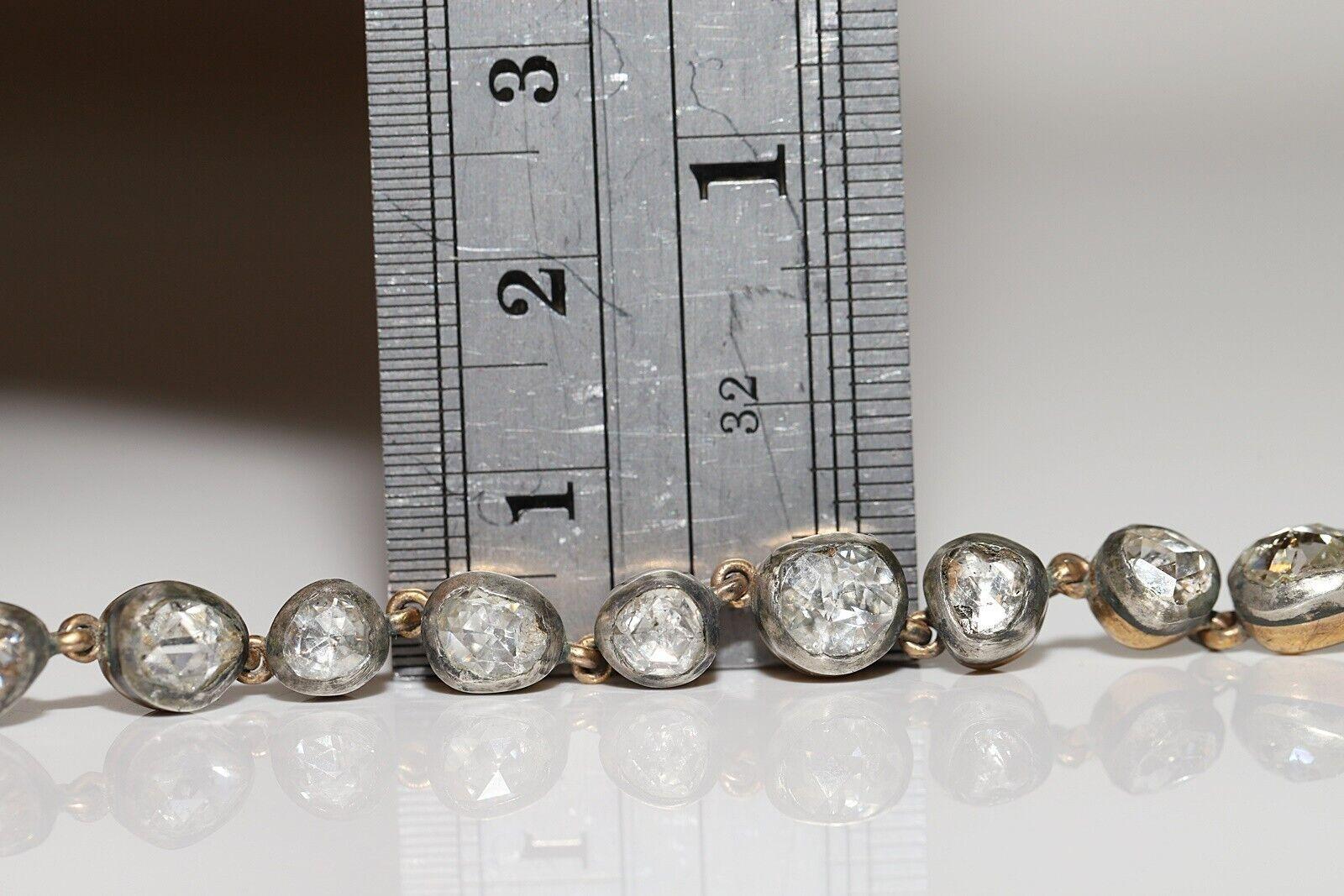 New Handmade 14k Gold Top Silver Natural Rose Cut Diamond Tennis Bracelet For Sale 4