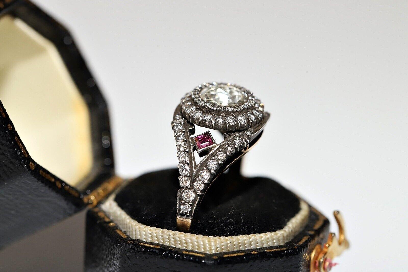 Nouveau Fait à la main 14k Top Silver  Bague en or ornée de diamants naturels et de rubis en vente 6