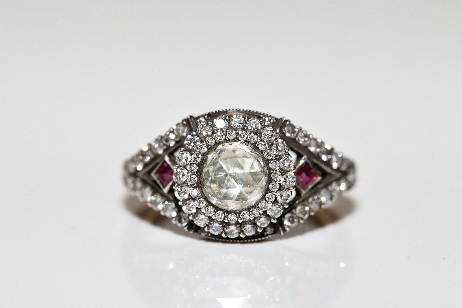 Nouveau Fait à la main 14k Top Silver  Bague en or ornée de diamants naturels et de rubis en vente 7