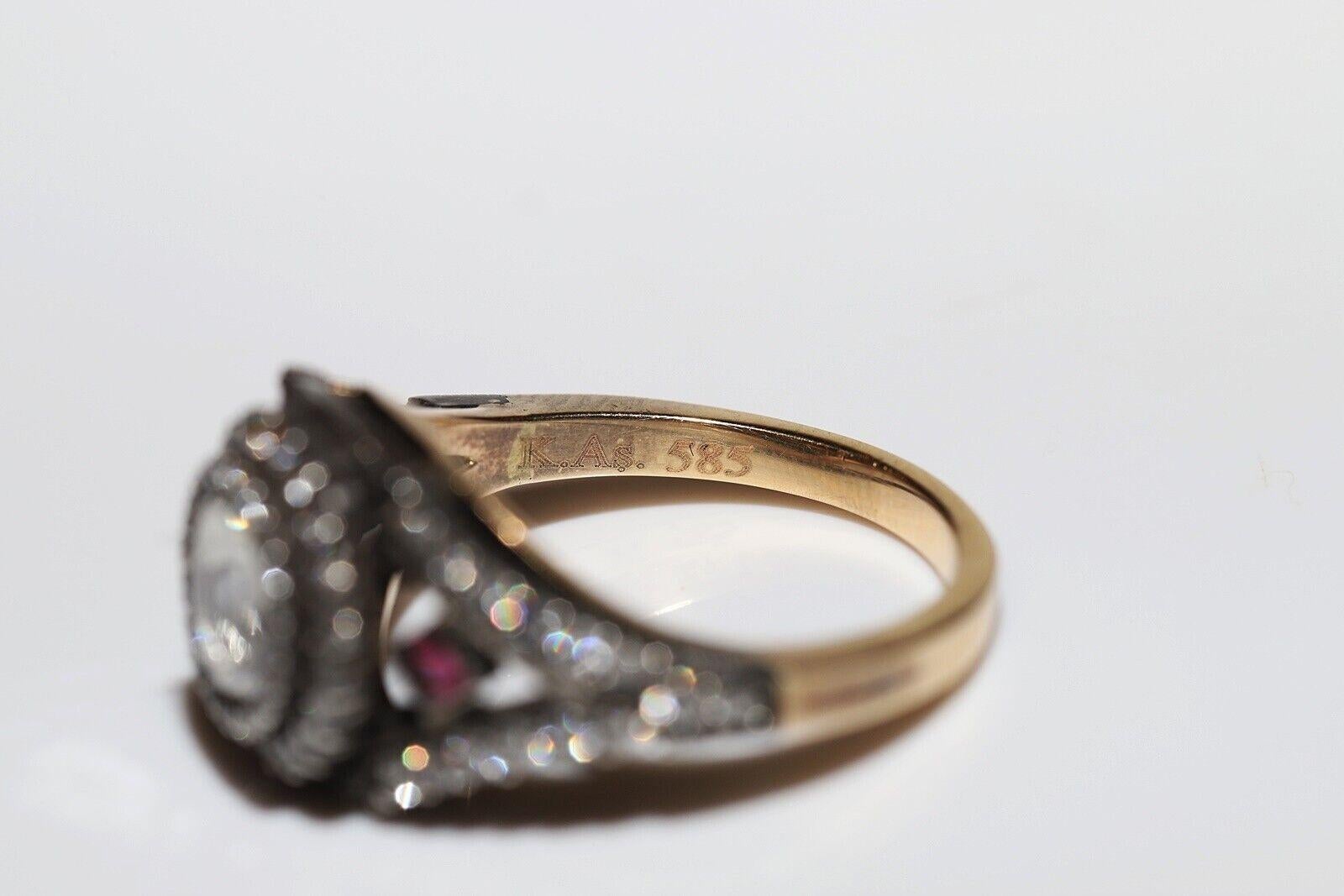 Nouveau Fait à la main 14k Top Silver  Bague en or ornée de diamants naturels et de rubis en vente 1