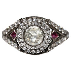 New Handmade 14k Top Silver Gold Natural Diamond And Ruby Decorated Ring