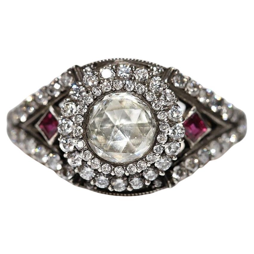 Nuevo Hecho a Mano 14k Top Silver Anillo de oro decorado con diamantes naturales y rubíes