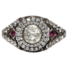 Nuovo Argento 14k Top fatto a mano  Anello decorato con diamanti naturali e rubini in oro