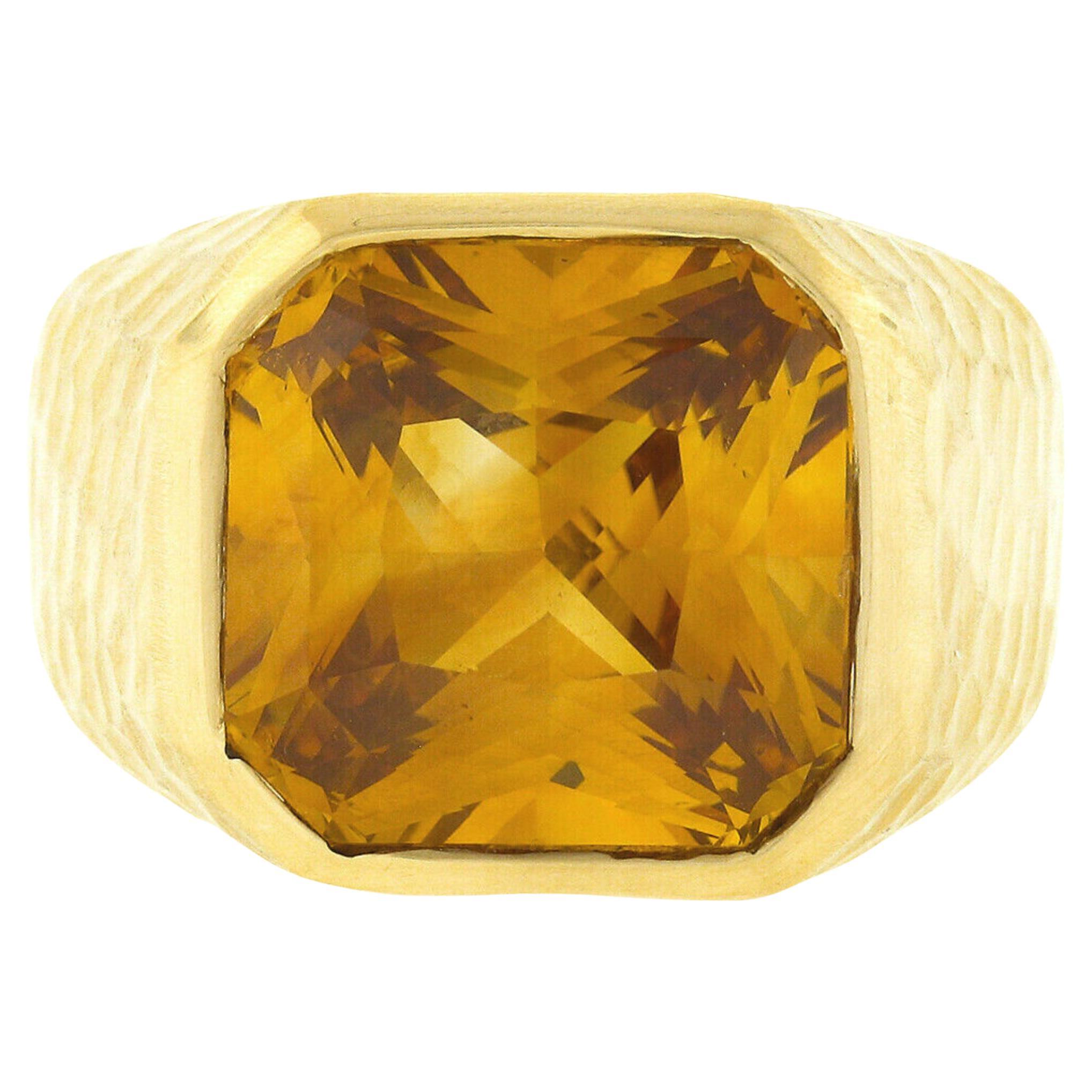 Handgefertigter 18K Gold GIA 12,50ct Orange Saphir Solitär Lünette gehämmerter Ring