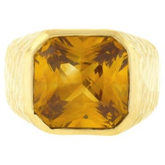 New Handmade 18K Gold GIA 12.50ct Orange Sapphire Solitaire Bezel Hammered Ring