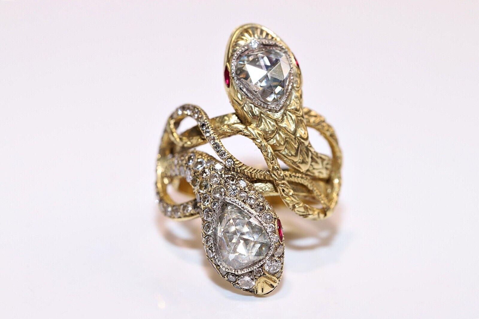 New Handmade 18k Gold Natural Diamond And Ruby Decorated Big Strong Snake Ring im Angebot 6
