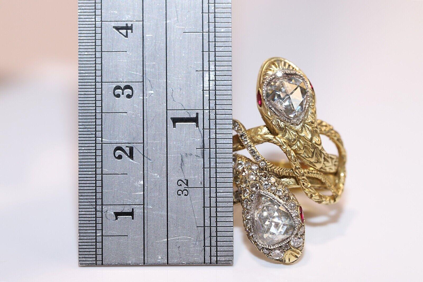 In very good condition.
Our own production.
Total weight is  14.9 grams solid 18K gold...
The Snake head Diamonds  have rose cut and are totally 1.34 carat...
The Snake heads Diamonds are G-H color and have vs-s1-s2 clarity.
Side diamonds are 