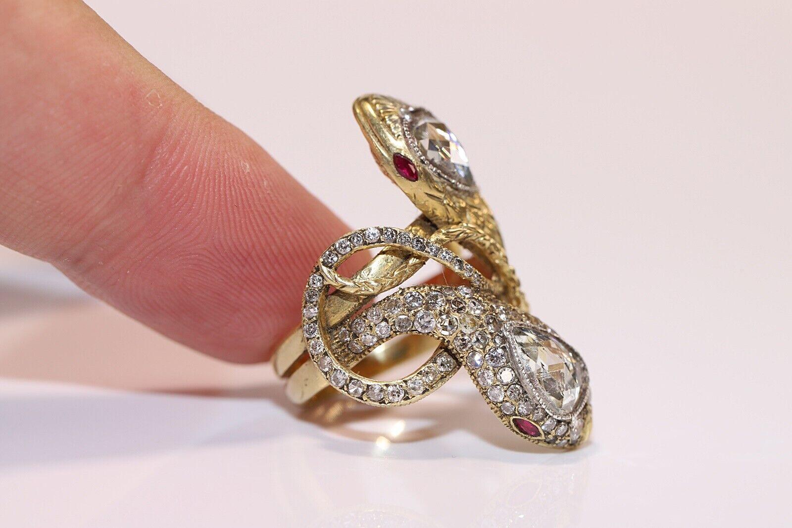 Modern New Handmade 18k Gold Natural Diamond And Ruby Decorated Big Strong Snake Ring For Sale