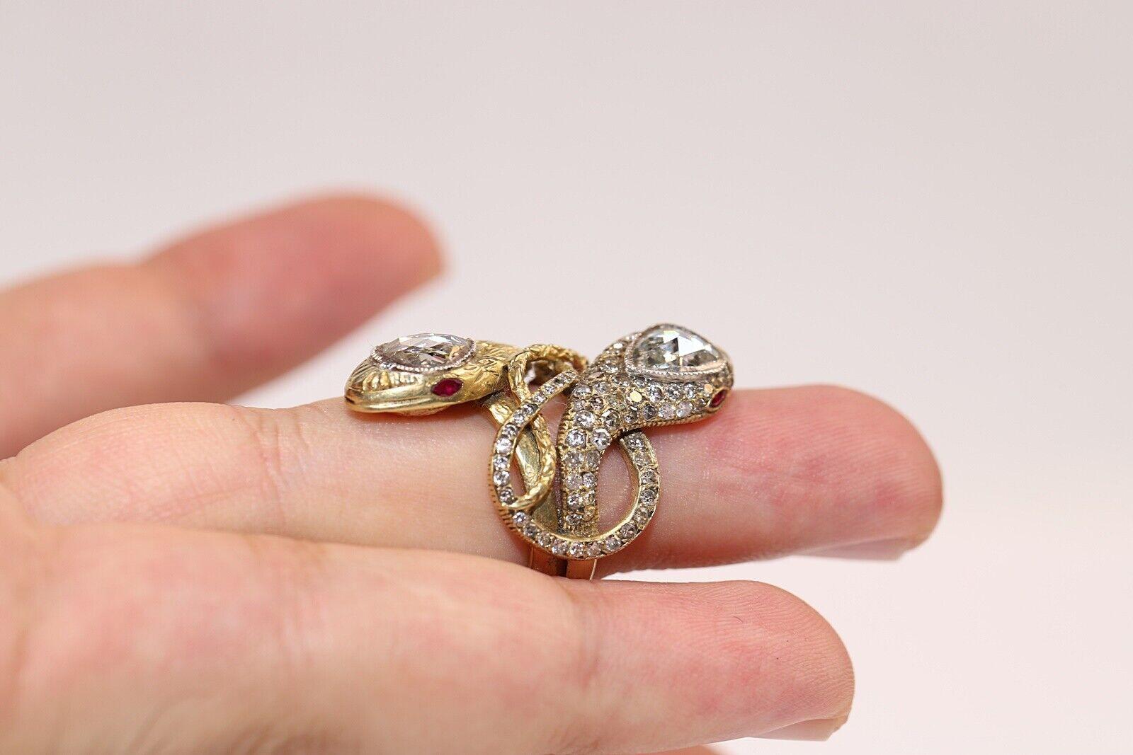 New Handmade 18k Gold Natural Diamond And Ruby Decorated Big Strong Snake Ring For Sale 1