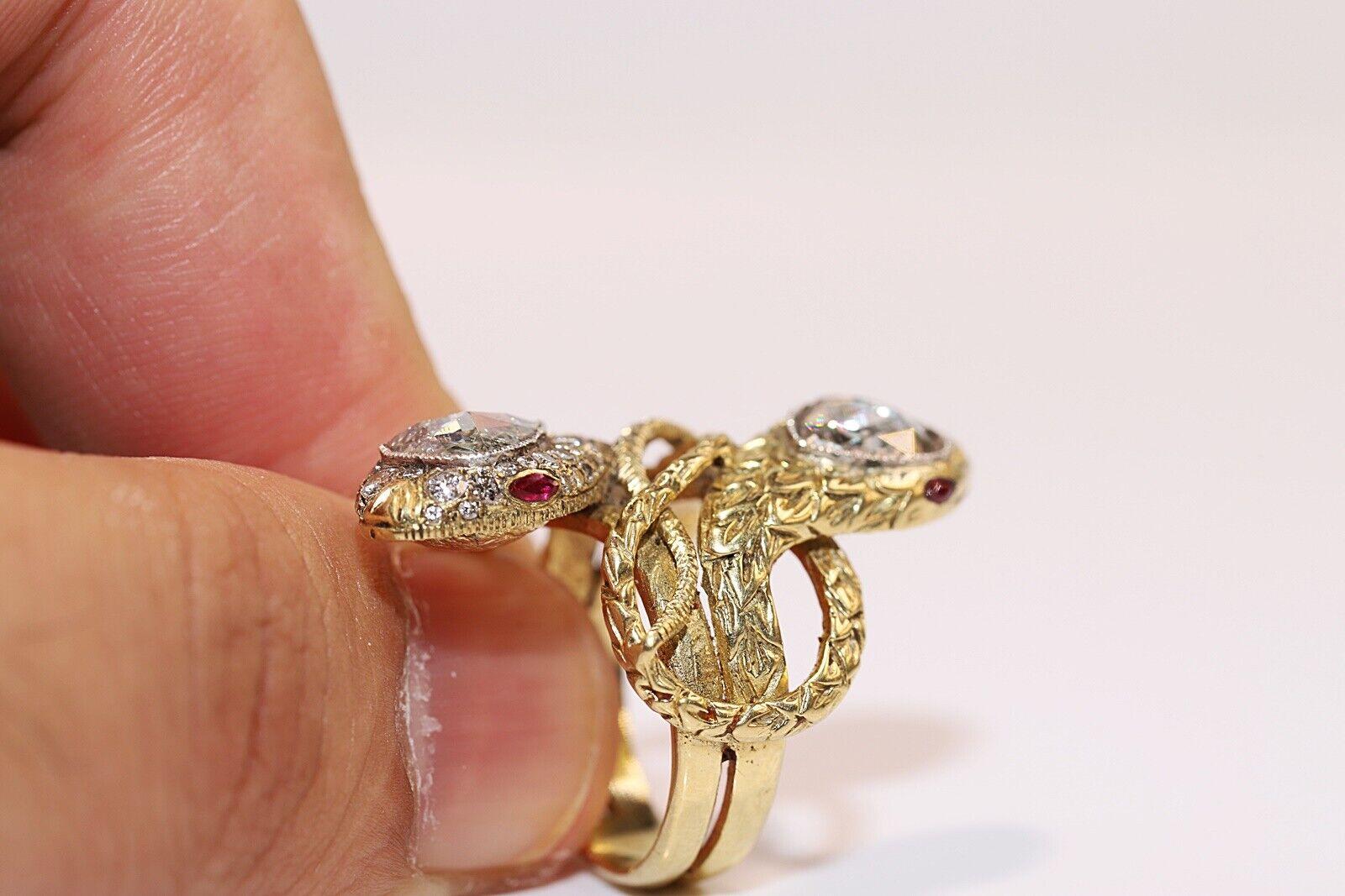 New Handmade 18k Gold Natural Diamond And Ruby Decorated Big Strong Snake Ring For Sale 2
