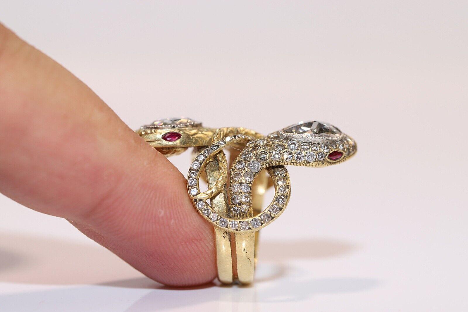 New Handmade 18k Gold Natural Diamond And Ruby Decorated Big Strong Snake Ring For Sale 3