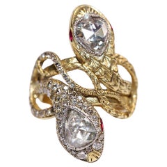 New Handmade 18k Gold Natural Diamond And Ruby Decorated Big Strong Snake Ring