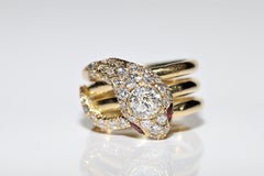 New Handmade 18K Gold Natural Diamond And Ruby Snake Ring