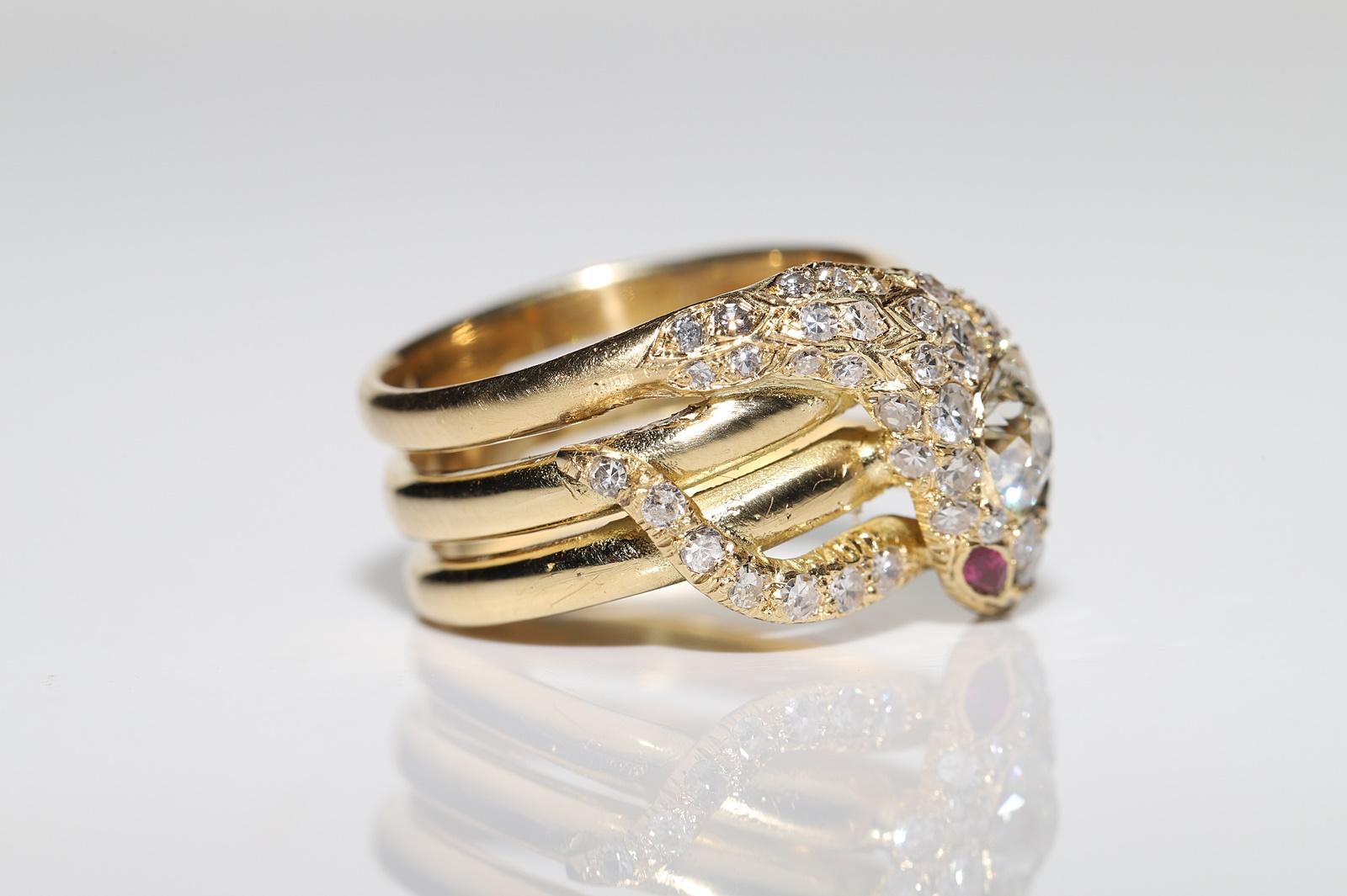 Modern New Handmade 18K Gold Natural Diamond And Ruby Snake Ring  For Sale