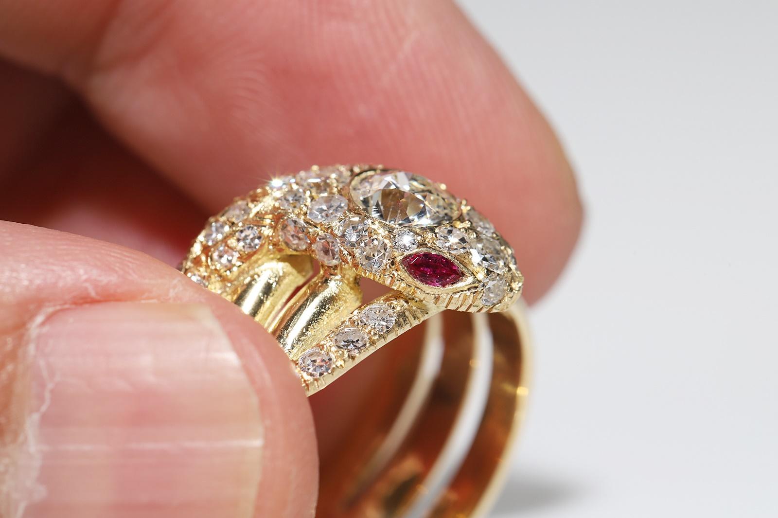Bague serpent en or 18 carats, faite à la main, avec diamants naturels et rubis  Bon état - En vente à Fatih/İstanbul, 34