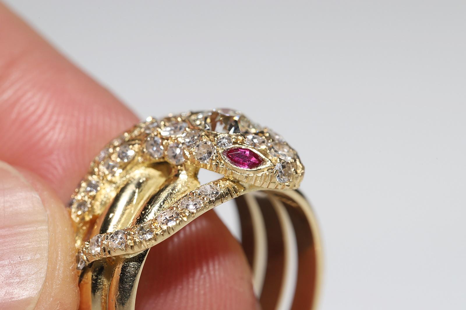 Women's New Handmade 18K Gold Natural Diamond And Ruby Snake Ring  For Sale