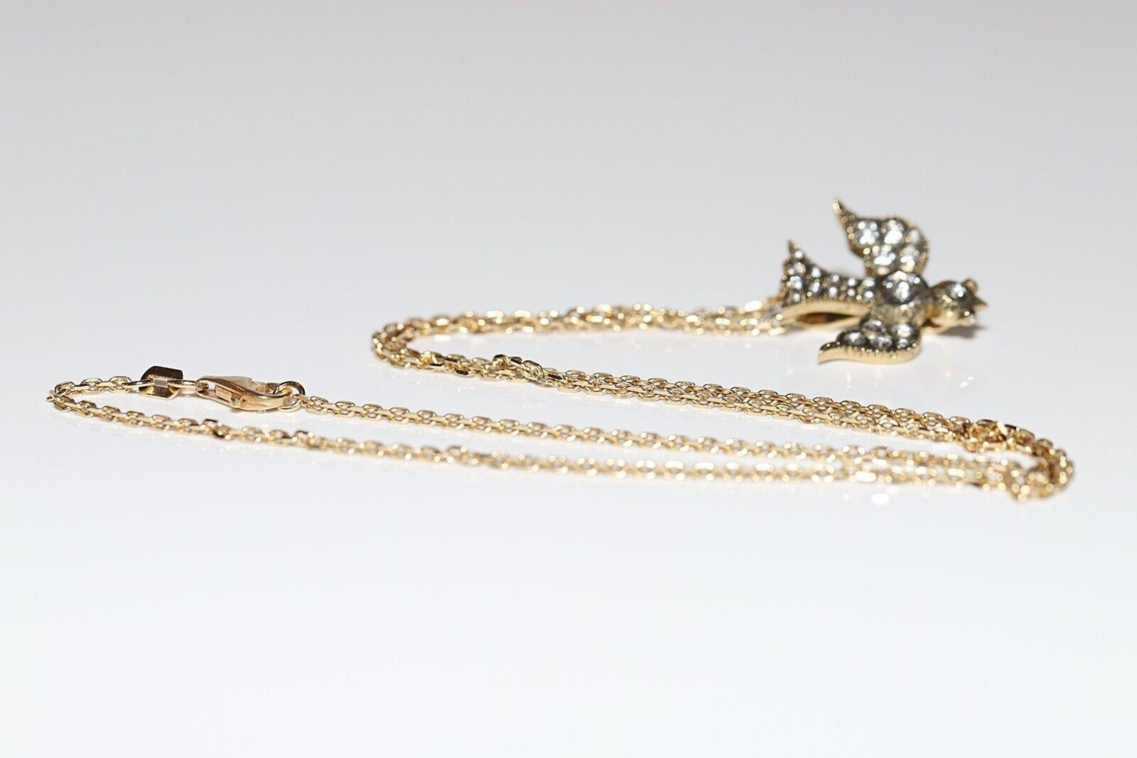 Collier pendentif oiseau en or 18 carats, fait à la main, avec diamants naturels taille rose en vente 5
