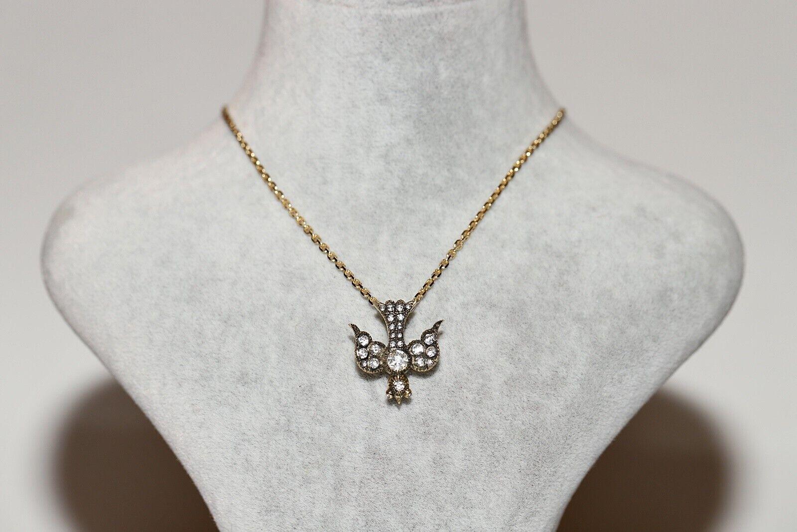 Moderne Collier pendentif oiseau en or 18 carats, fait à la main, avec diamants naturels taille rose en vente