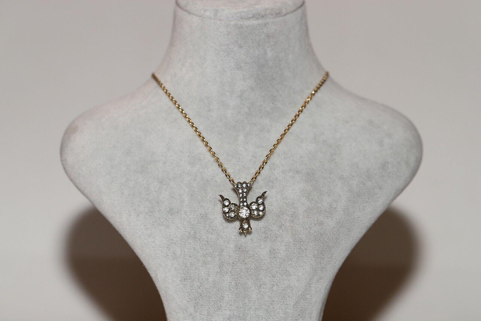 Taille rose Collier pendentif oiseau en or 18 carats, fait à la main, avec diamants naturels taille rose en vente
