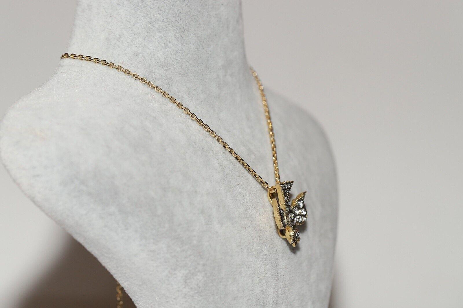 Collier pendentif oiseau en or 18 carats, fait à la main, avec diamants naturels taille rose Neuf - En vente à Fatih/İstanbul, 34