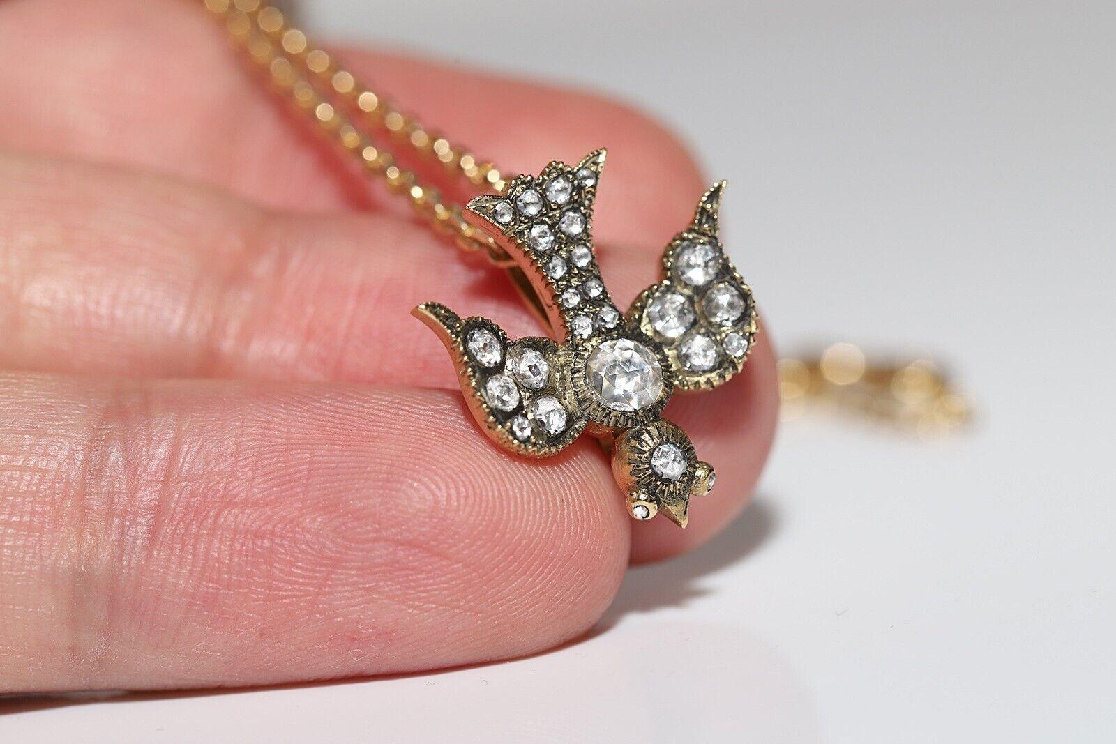 Collier pendentif oiseau en or 18 carats, fait à la main, avec diamants naturels taille rose Pour femmes en vente