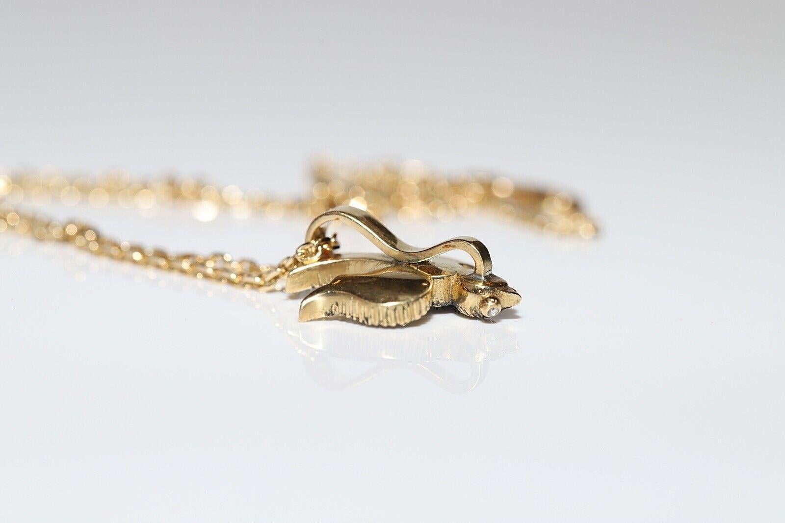 Collier pendentif oiseau en or 18 carats, fait à la main, avec diamants naturels taille rose en vente 1
