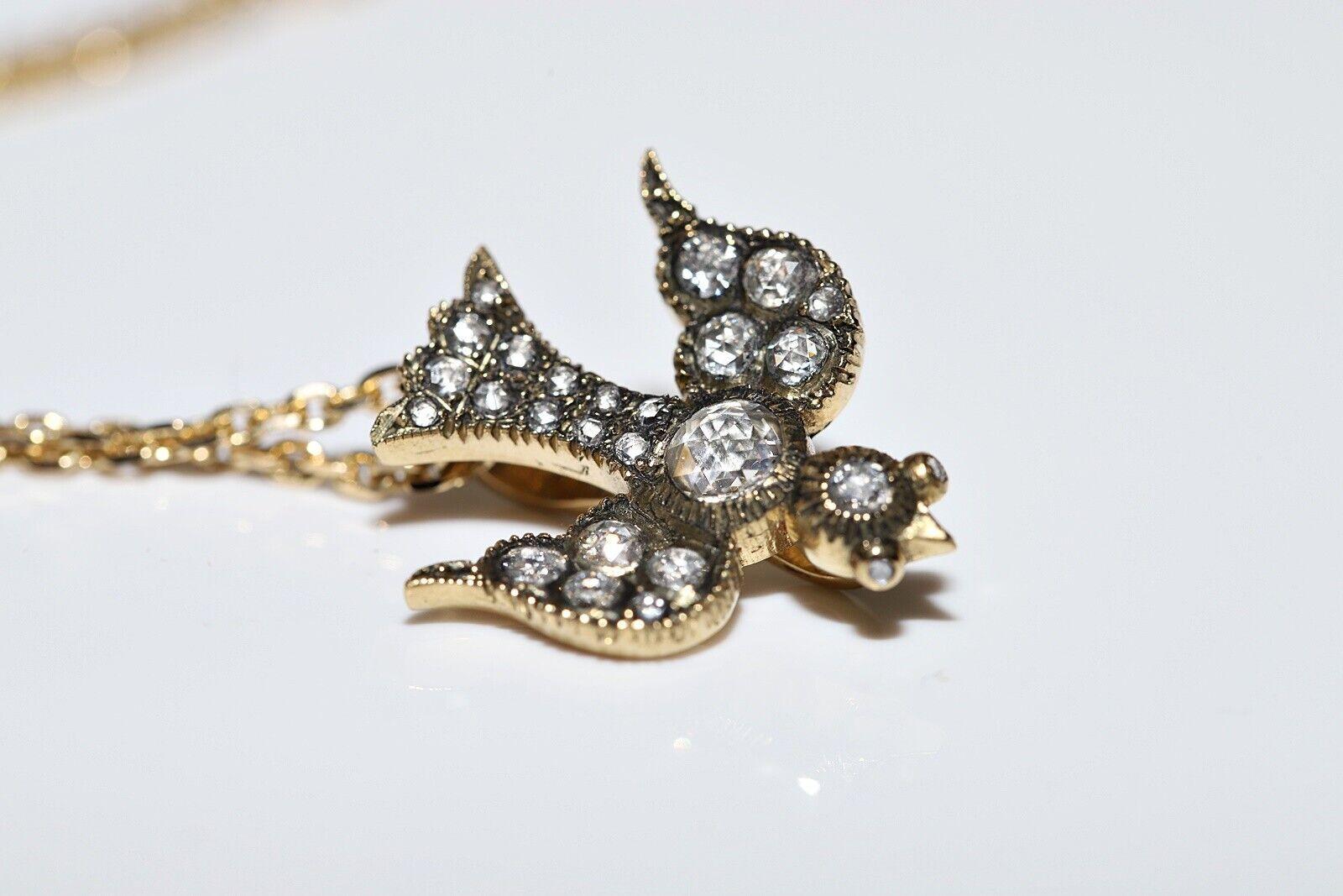 Collier pendentif oiseau en or 18 carats, fait à la main, avec diamants naturels taille rose en vente 2