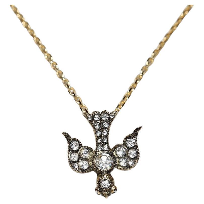New Handmade 18k Gold Natural Rose Cut Diamond Bird Pendant Necklace