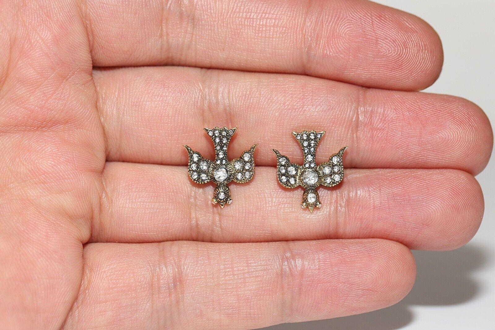 New Handmade 18k Gold Natural Rose Cut Diamond Decorated Bird Earring en vente 7