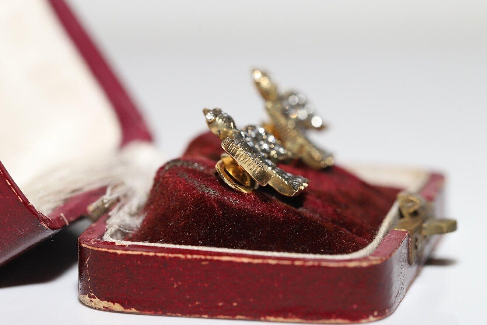 Nuevo Pendiente de oro de 18 quilates con diamantes naturales talla rosa decorado con pájaros Moderno en venta