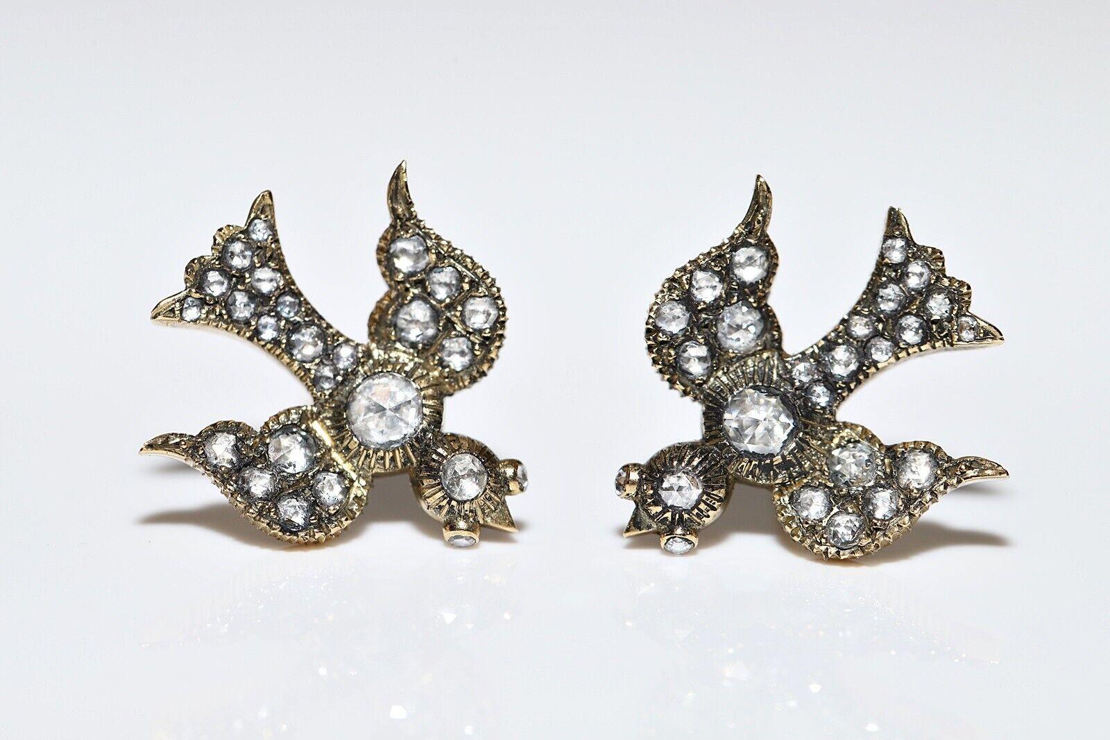 De las mujeres Nuevo Pendiente de oro de 18 quilates con diamantes naturales talla rosa decorado con pájaros en venta