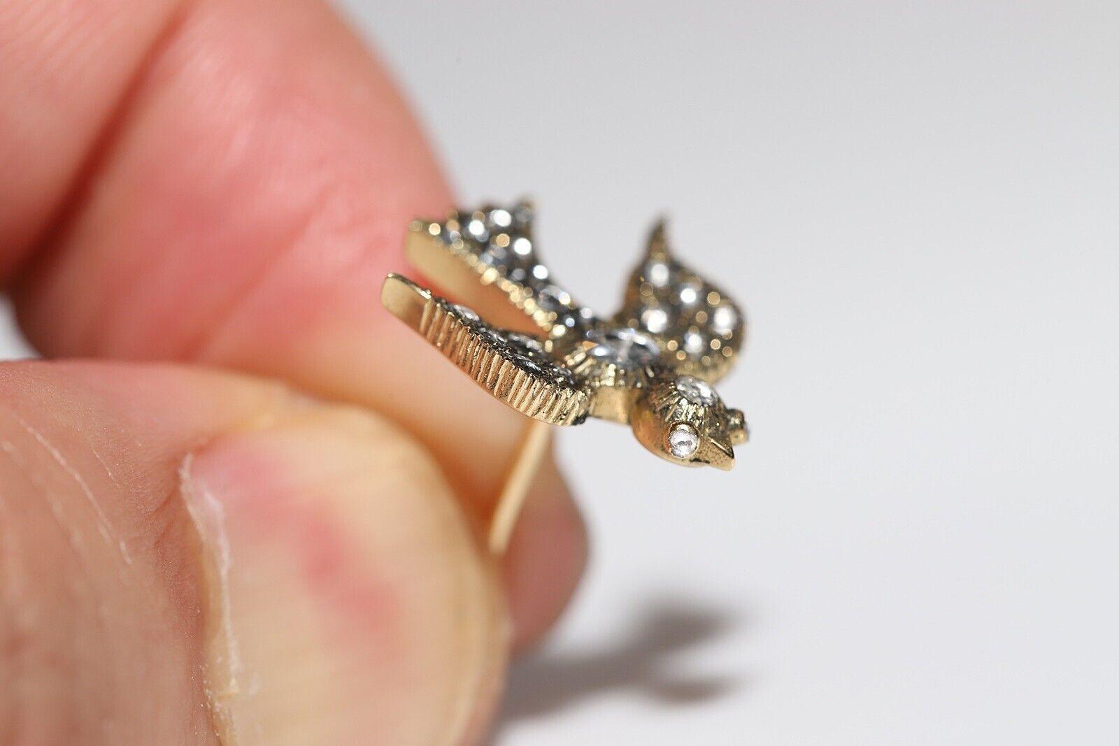 New Handmade 18k Gold Natural Rose Cut Diamond Decorated Bird Earring en vente 1