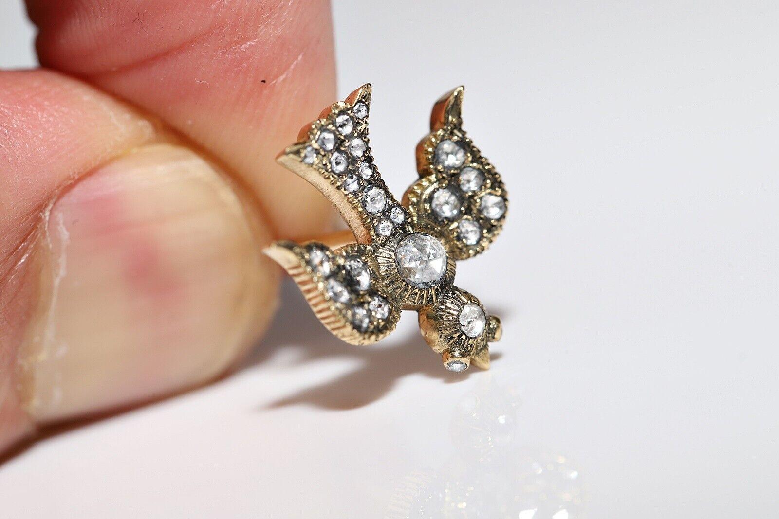 New Handmade 18k Gold Natural Rose Cut Diamond Decorated Bird Earring en vente 2