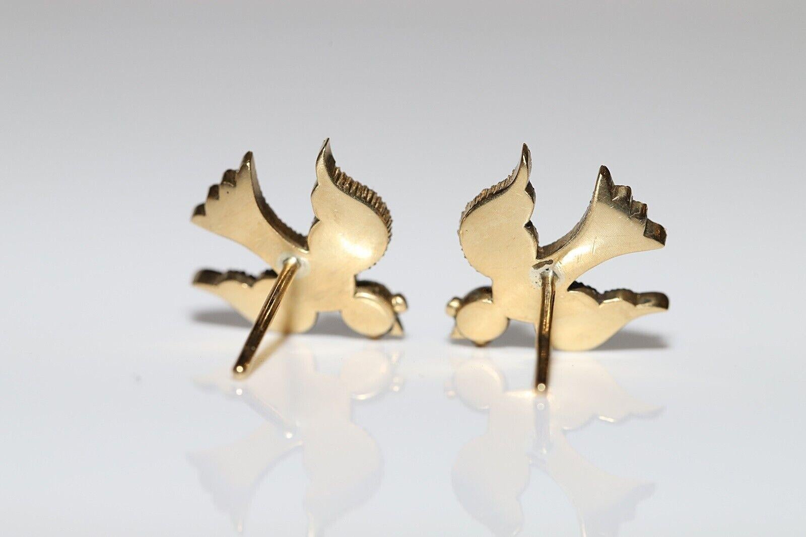 New Handmade 18k Gold Natural Rose Cut Diamond Decorated Bird Earring en vente 3