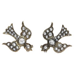 New Handmade 18k Gold Natural Rose Cut Diamond Decorated Bird Earring