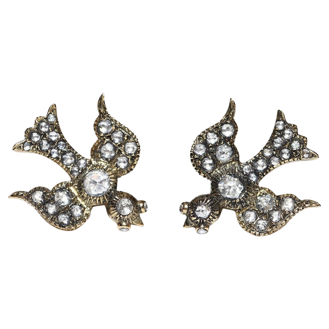 Nuevo Pendiente de oro de 18 quilates con diamantes naturales talla rosa decorado con pájaros