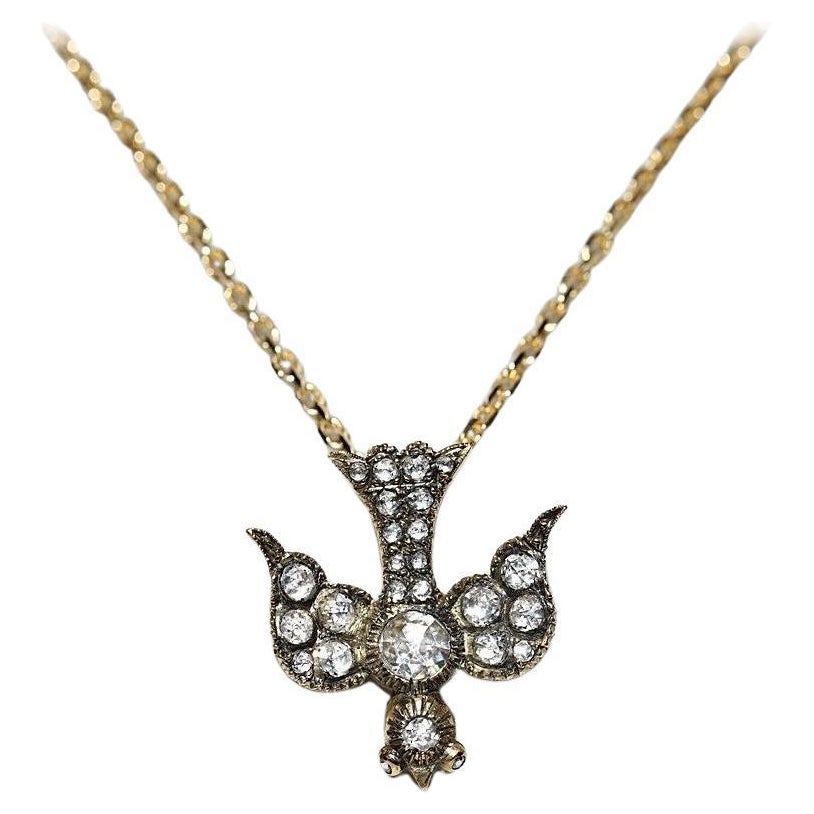 New Handmade 18k Gold Natural Rose Cut Diamond Decorated Bird Pendant Necklace (Collier oiseau)