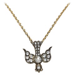 New Handmade 18k Gold Natural Rose Cut Diamond Decorated Bird Pendant Necklace (Collier oiseau)