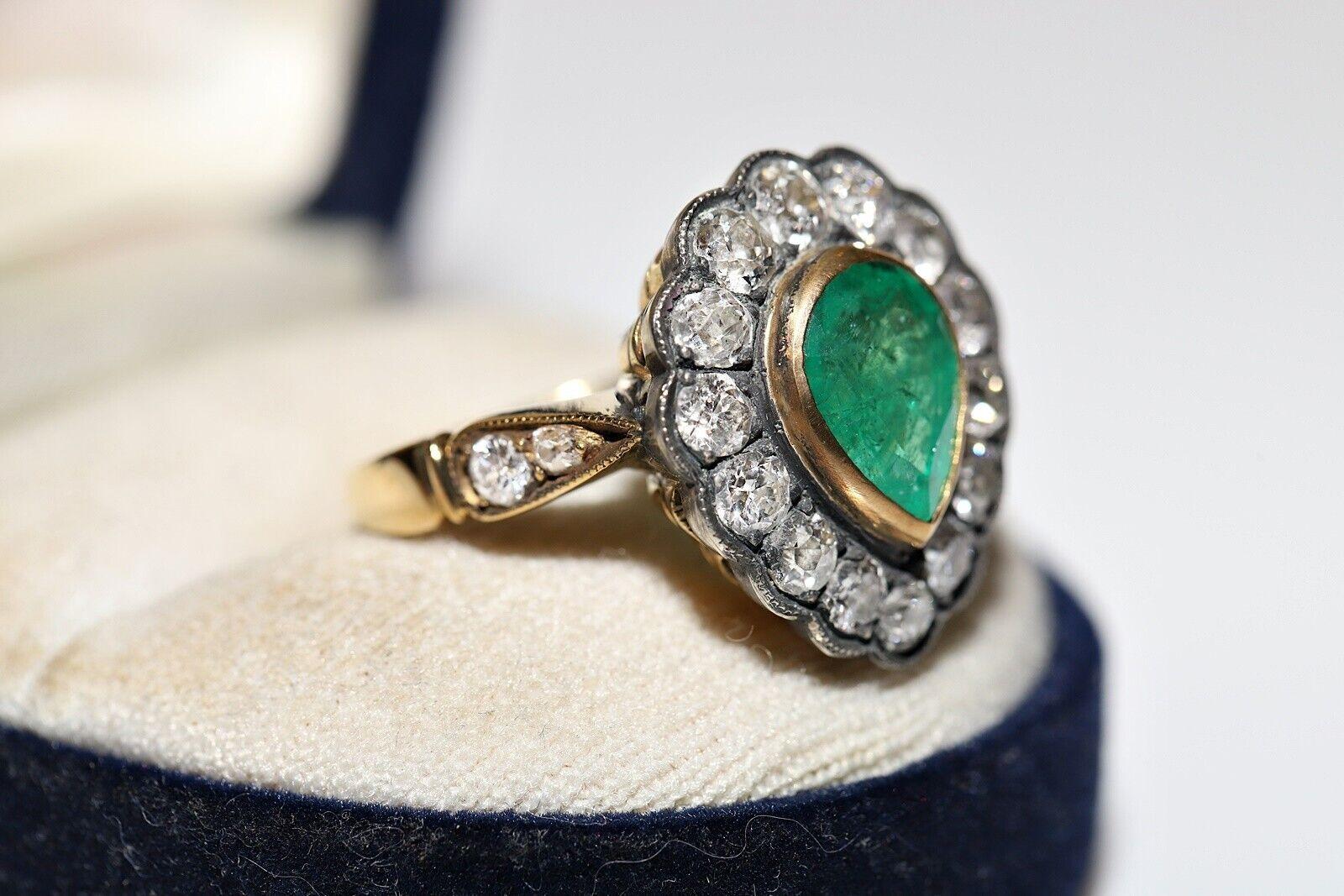 New Handmade 18k Gold Top Silver Natural Diamond And Emerald Decorated Ring For Sale 4