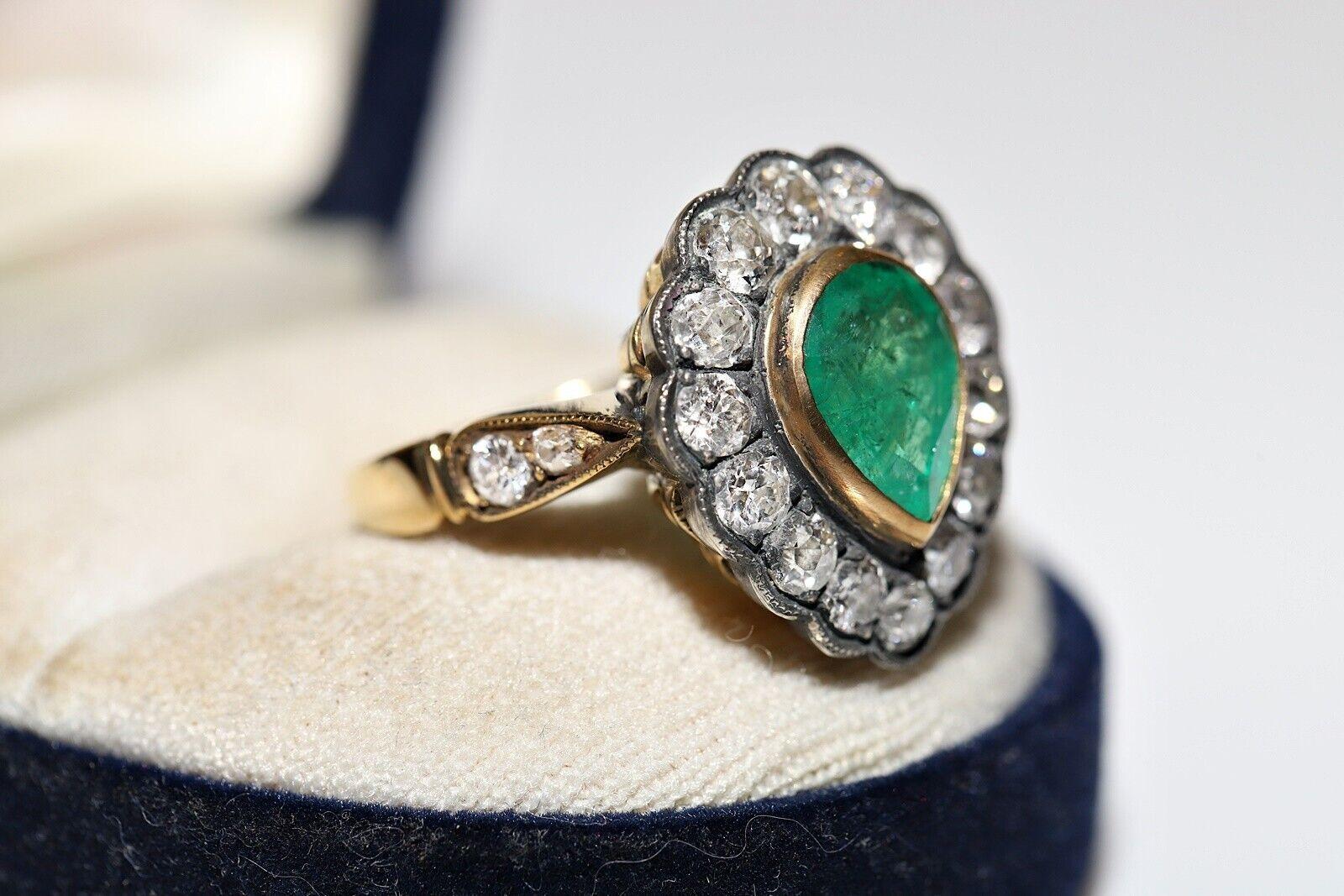 New Handmade 18k Gold Top Silver Natural Diamond And Emerald Decorated Ring (bague décorée de diamants naturels et d'émeraudes) en vente 4