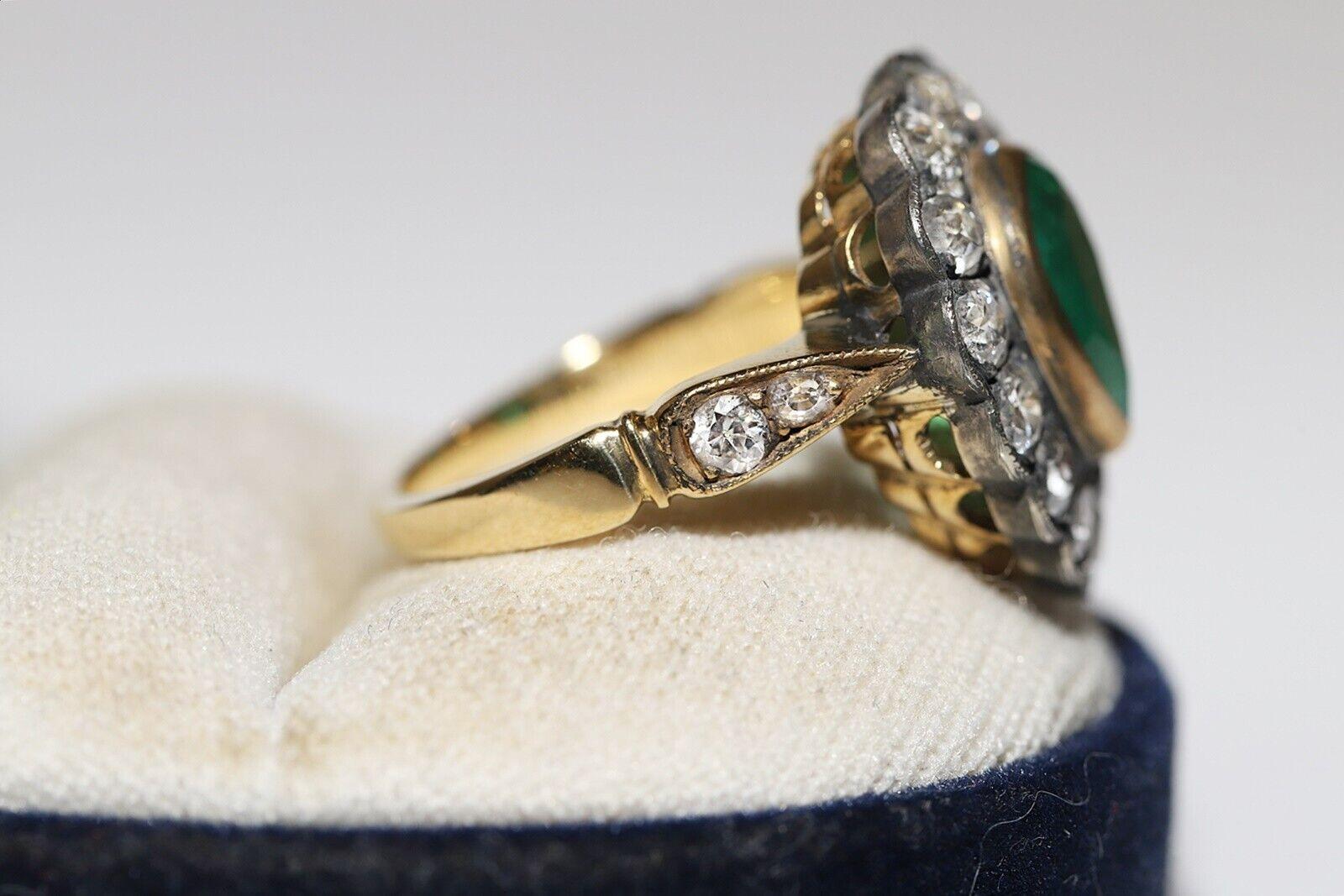 New Handmade 18k Gold Top Silver Natural Diamond And Emerald Decorated Ring For Sale 5