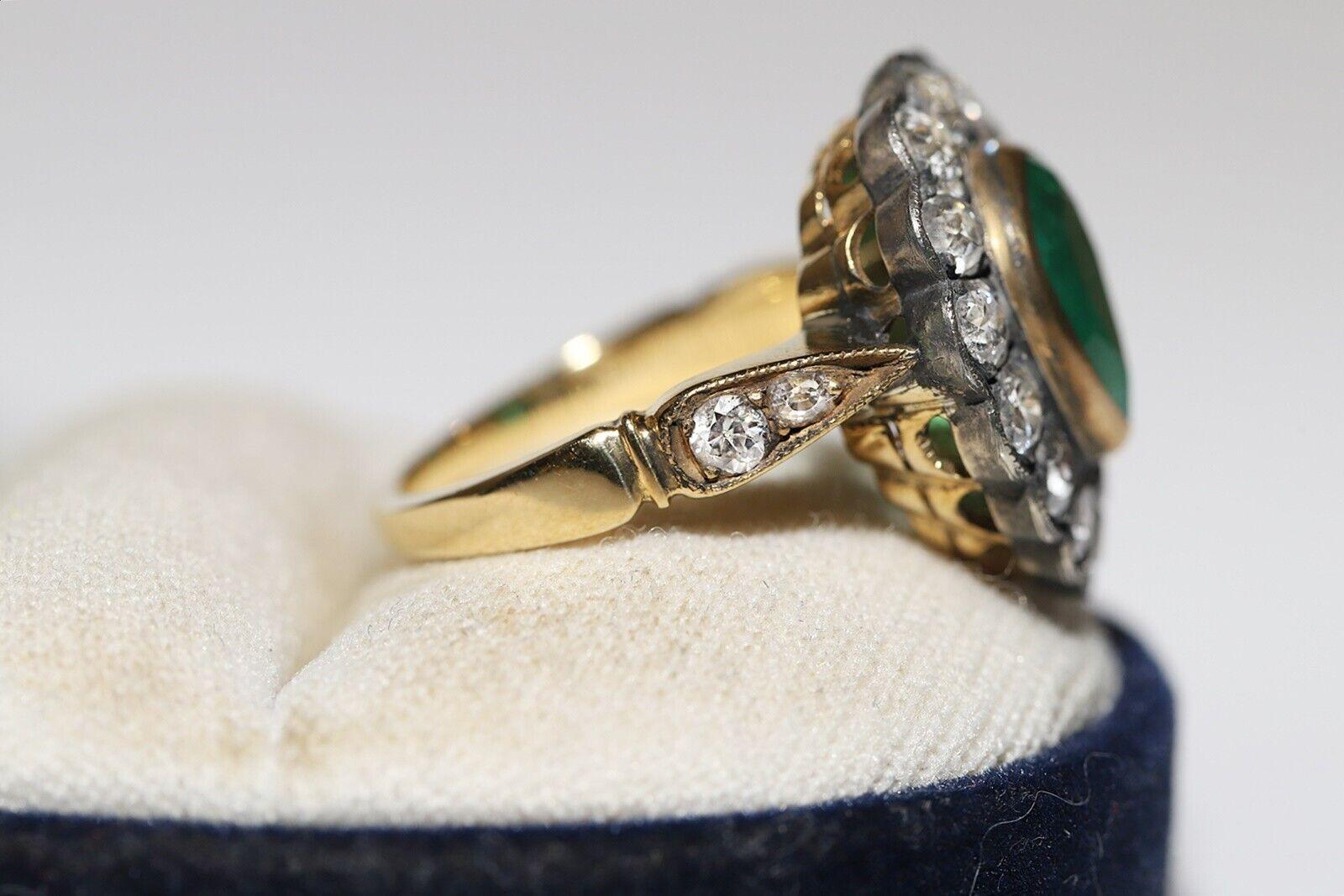 New Handmade 18k Gold Top Silver Natural Diamond And Emerald Decorated Ring (bague décorée de diamants naturels et d'émeraudes) en vente 5