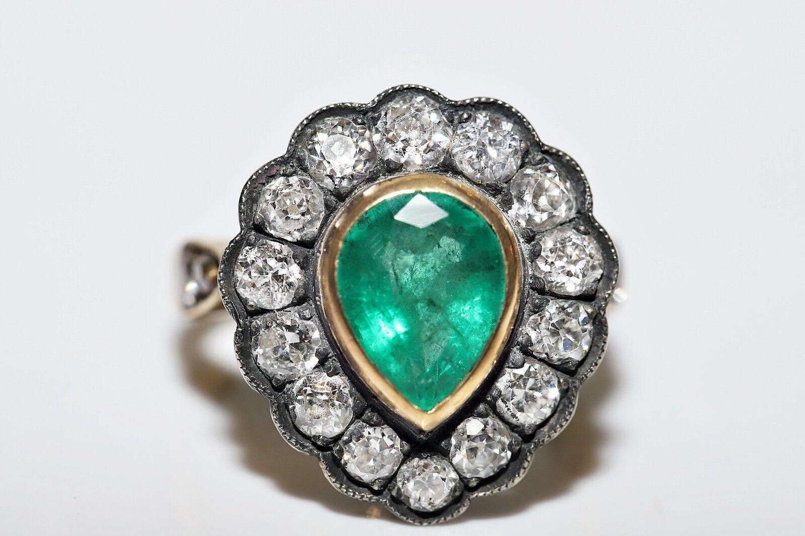 New Handmade 18k Gold Top Silver Natural Diamond And Emerald Decorated Ring For Sale 6