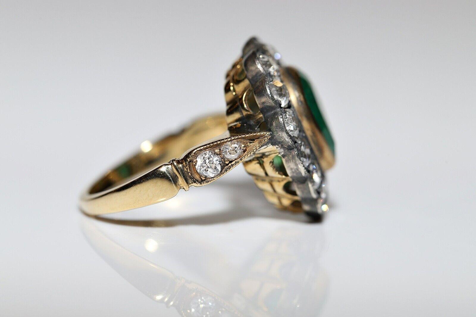 Modern New Handmade 18k Gold Top Silver Natural Diamond And Emerald Decorated Ring For Sale
