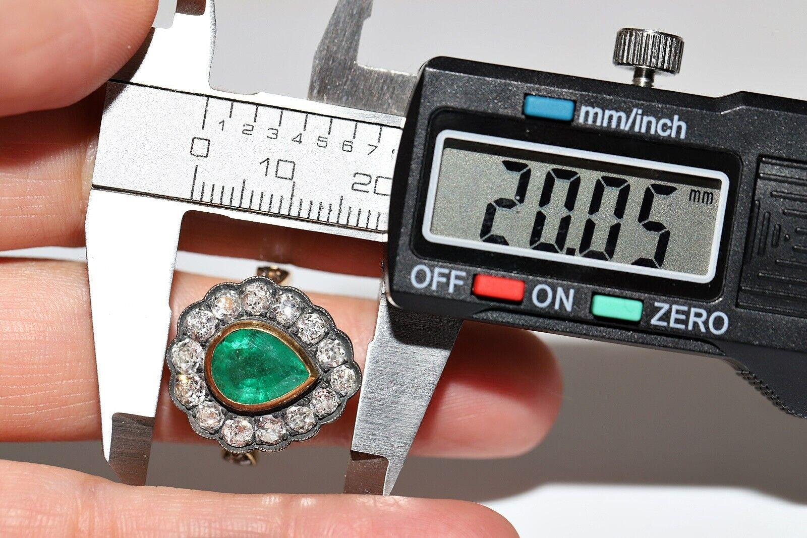 New Handmade 18k Gold Top Silver Natural Diamond And Emerald Decorated Ring (bague décorée de diamants naturels et d'émeraudes) Pour femmes en vente