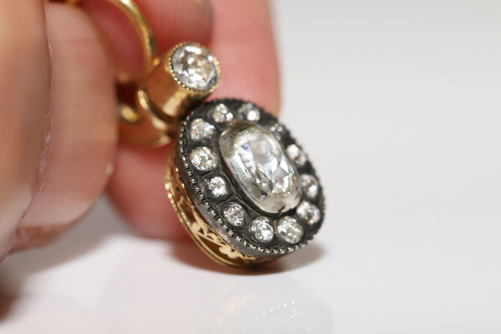 Neuer handgefertigter 18k Gold Top Silber Natürlicher Diamant Dekorierter Tropfenohrring (Moderne) im Angebot