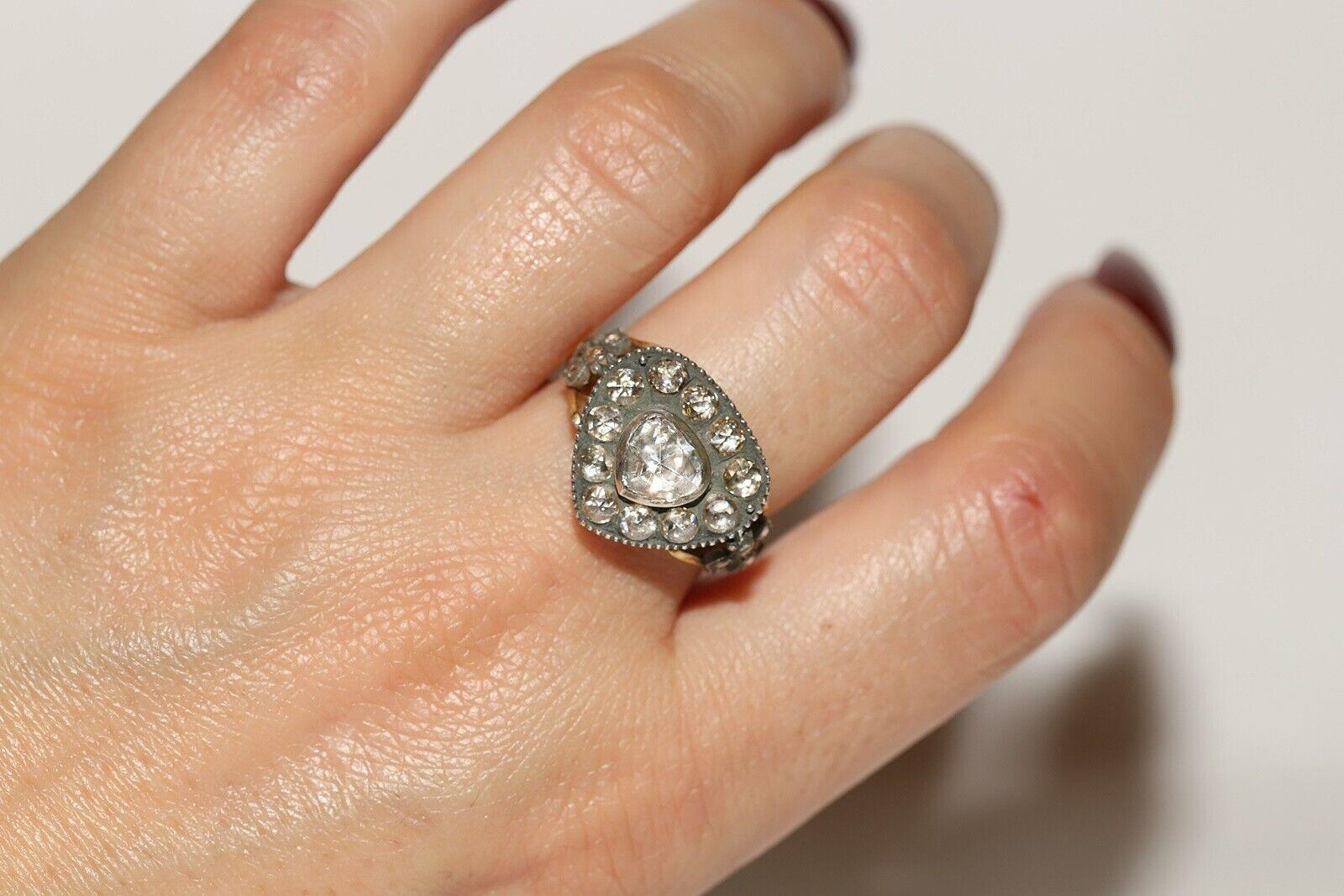 New Handmade 18k Gold Top Silver Natural Diamond Decorated Drop Ring For Sale 4