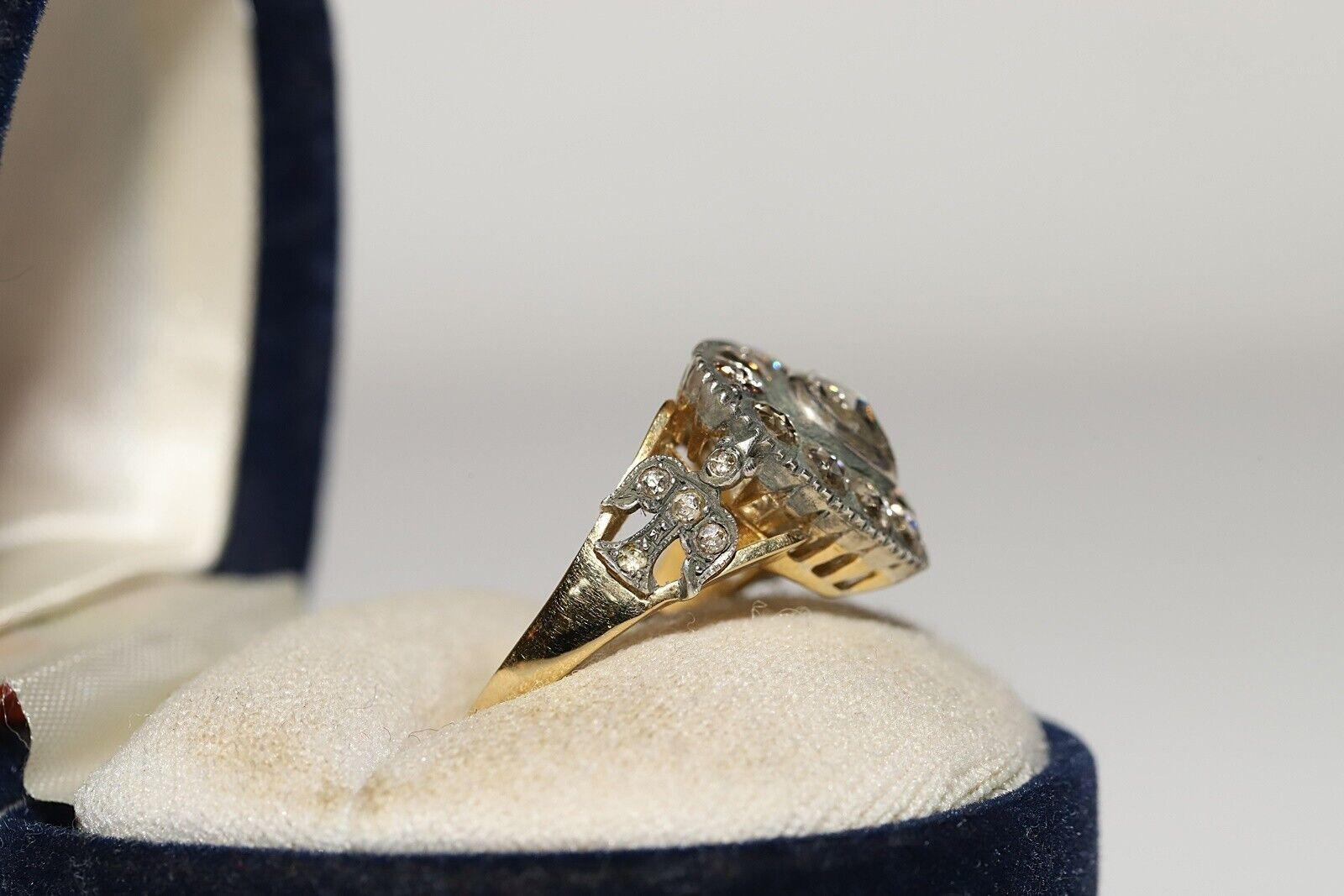 New Handmade 18k Gold Top Silver Natural Diamond Decorated Drop Ring For Sale 6